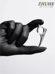 ZHUHE Long Handle Open Ring Cyberpunk Style For Women Men's Jewelry Accessories Party Gifts