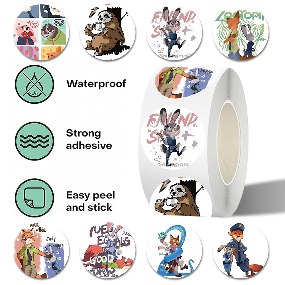500 sztuk/rolka Naklejki Disney Cartoon Cute Zootopia DIY Dekoracja na Telefon, Notatnik, Kubek na Wodę, Zabawka, Prezent