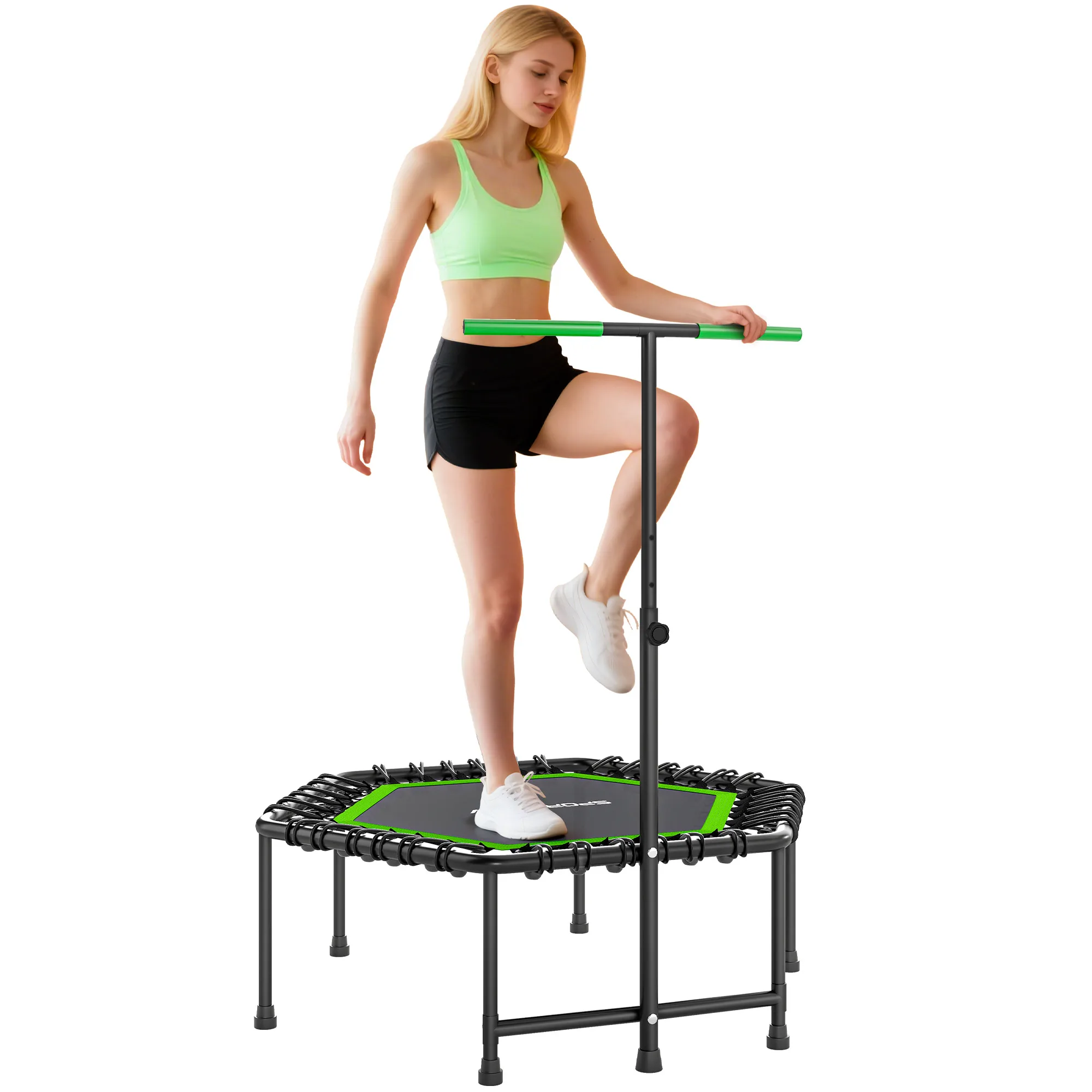 SPORTNOW Trampolín de Fitness 114x114x132 cm Cama Elástica Fitness con Mango Ajustable de 3 Niveles Marco de Acero para Entrenam