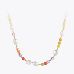 ENFASHION Natural Irregular Pearls Necklace For Women Stainless Steel Fashion Jewelry Pearl Colorful Bead Necklaces PartyP223305