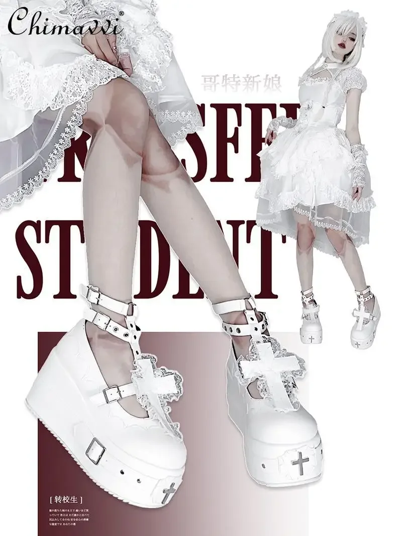Original Gothic Platform Shoes Japanese Punk Halloween Lolita Muffin Shoes Versatile Dark Girl Women Shallow Mouth Shoes