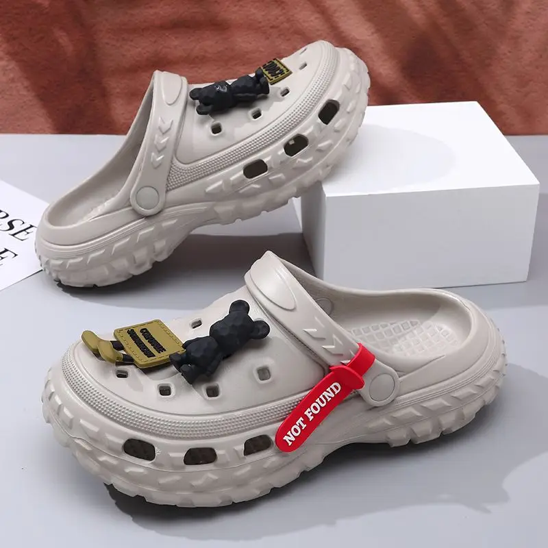 

Men's Summer Thick Bottom Trendy Flip Flops Fashionable Anti-Slip Anti-Odor Beach Wearable Clog Shoes Casual Style EVA Material