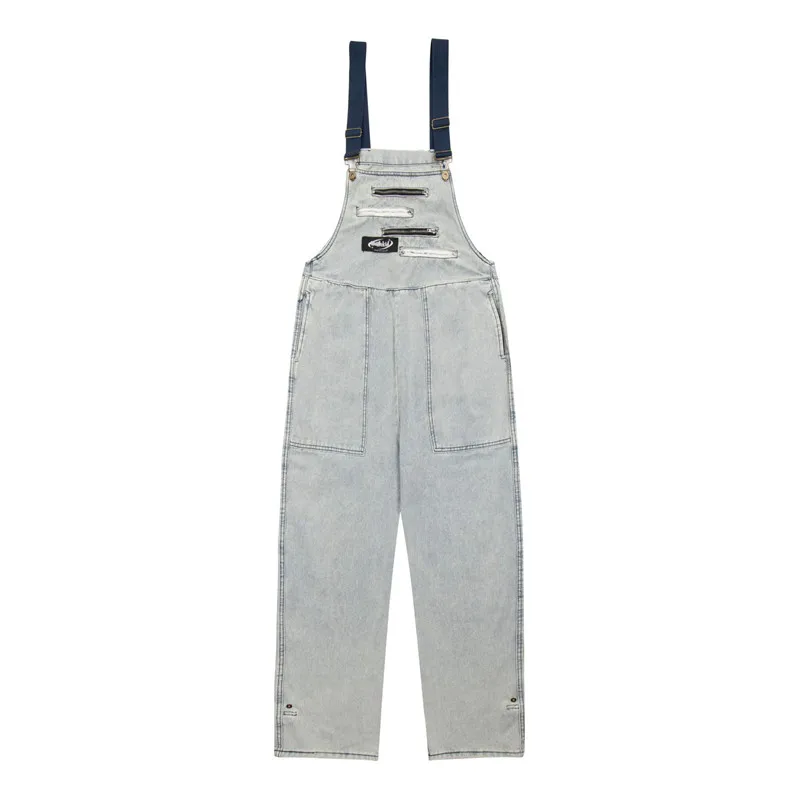 

Fashion Oversize Hip Hop Jeans Bib Overalls Loose Fit Vintage Denim Suspender Pants Washed Blue