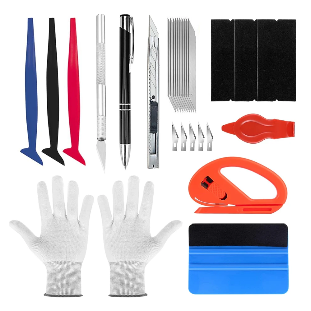 Kit de instalación de vinilo para ventanas de coche, herramienta de liberación de aire, espátula de fieltro tipo bolígrafo, herramientas para vinilo, micro espátula, guantes para vinilo, cuchilla para vinilo, 15-29 piezas