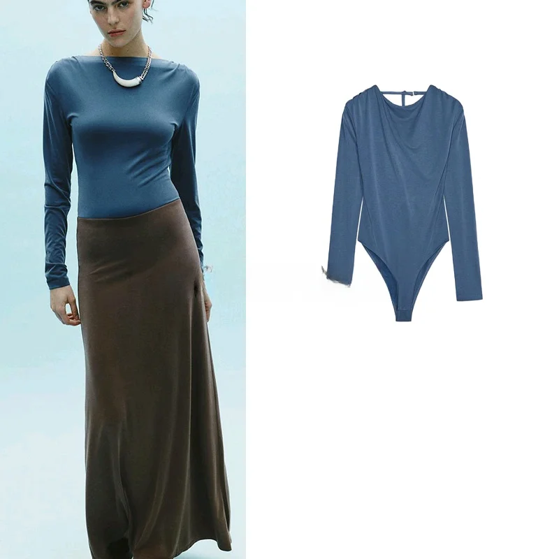 

Spring New Arrival Women's Jumpsuit Slim Fit Long Sve High Waist Polyester Fiber Dra Fabric round Ne Bal Top