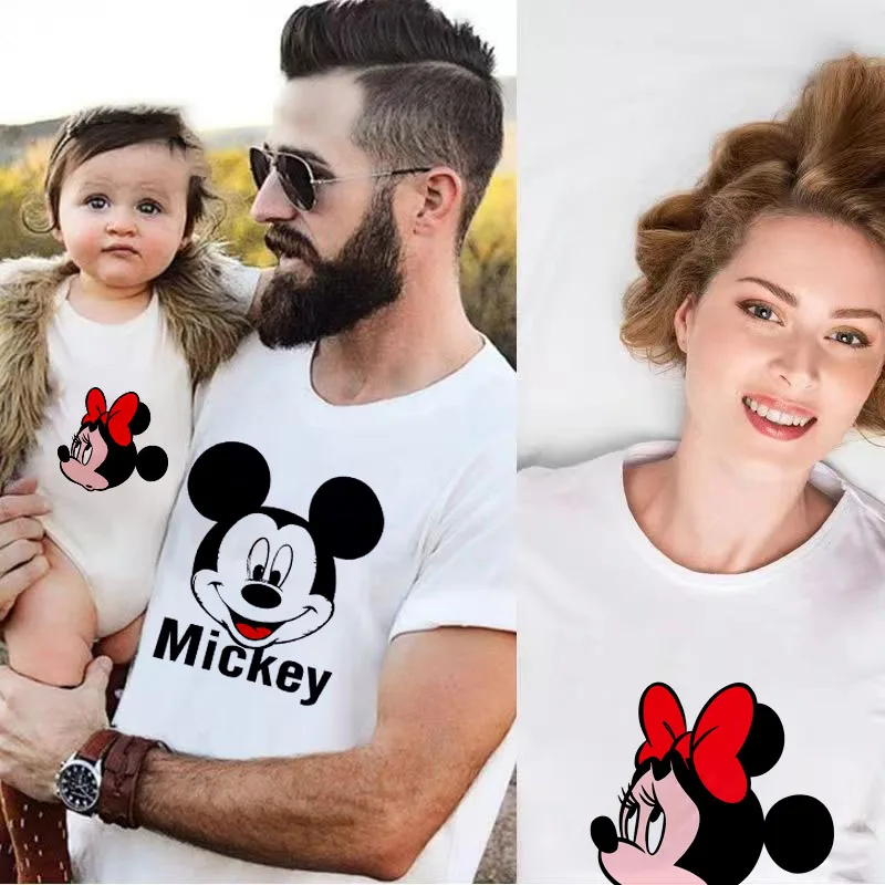 

2025 Family Disney T Shirts Mickey Minnie Family Matching Outfits Dad Mom Kids Tshirt Baby Clothes Bebe Baby Newborn Items