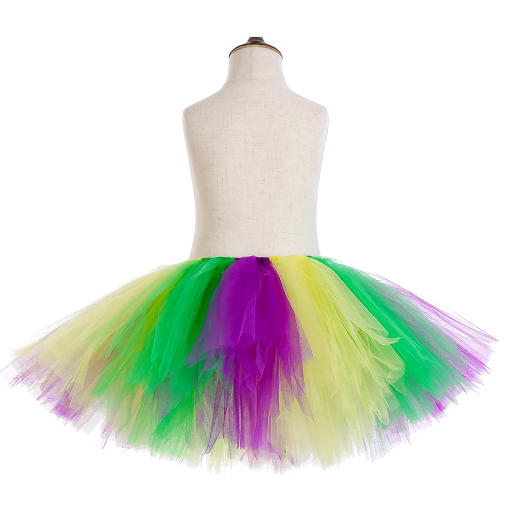 Gonna Tutu Mardi Gras per bambina festa festiva Costume di carnevale bambini Tutus giallo verde viola soffici ragazze gonne di Tulle