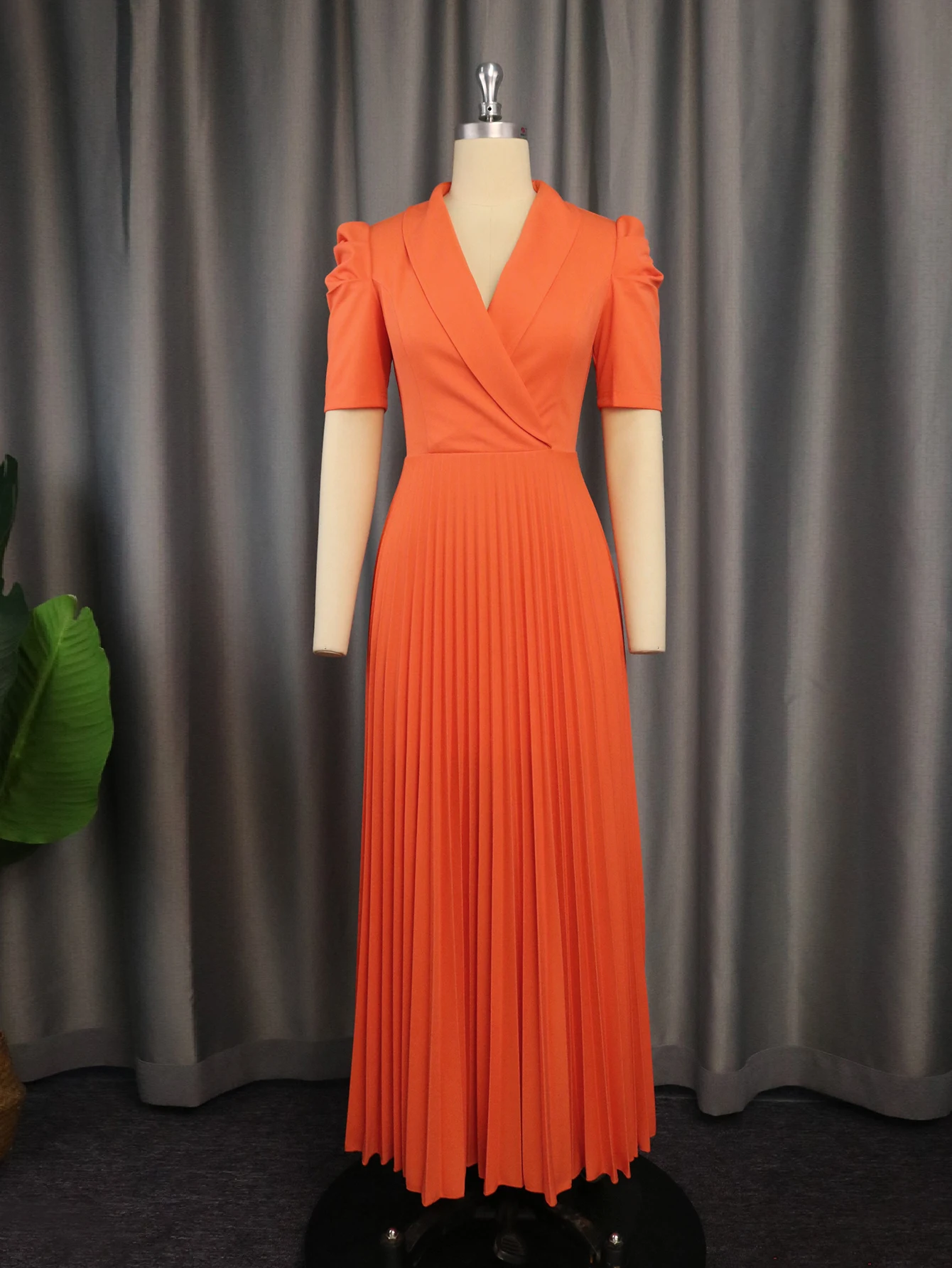 Maxivestido plisado con muescas para mujer, vestido de noche elegante con solapa, cintura alta, Swing grande, modesto, elegante, con clase, para fiesta de invitados de boda