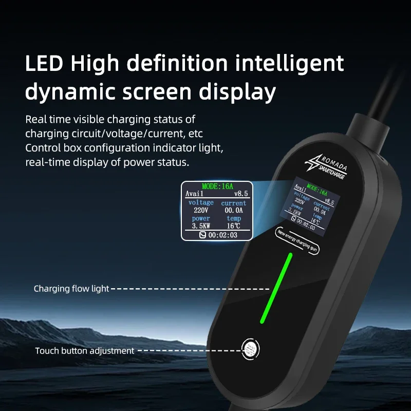 ROMADA 3.5KW 16A EV Cargador Portátil, Cable 3M-20M GBT20234 Type2 IEC62196 - Enchufe UE, Adaptador EVSE Wallbox para EV, Cable Durable