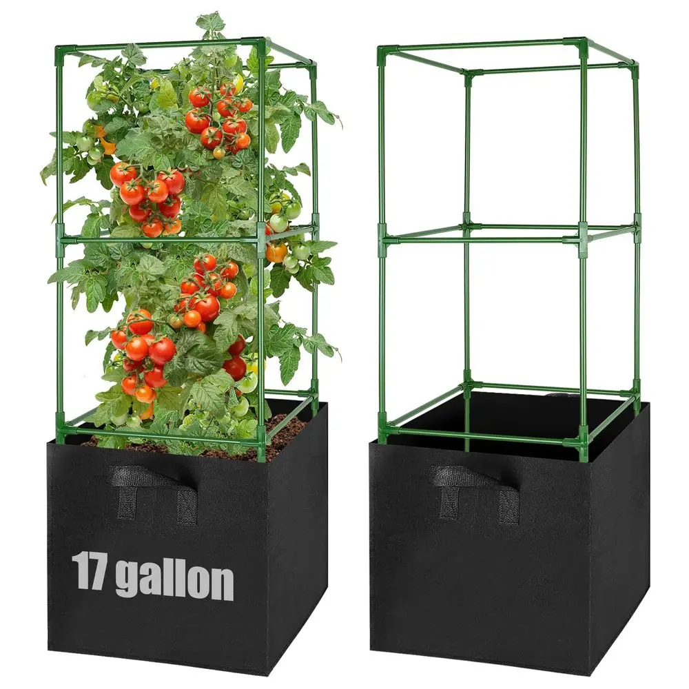 

3 комплекта опор для томатов с мешками для выращивания объемом 17 галлонов, 46 прочных подставок-решеток для растений, набор горшков для томатов, для садовых овощей и огурцов