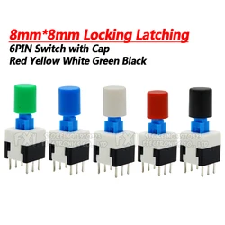 10Sets = 20PCS 8*8mm with cap Locking Latching Push Tactile Power Micro Switch Kit 6 Pin Button Switches 8x8mm