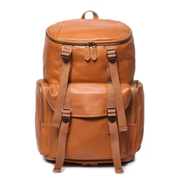 Genuine Leather Outdoor Backpack Youth School Backpacks Vintage Mens Bookbag 15.6