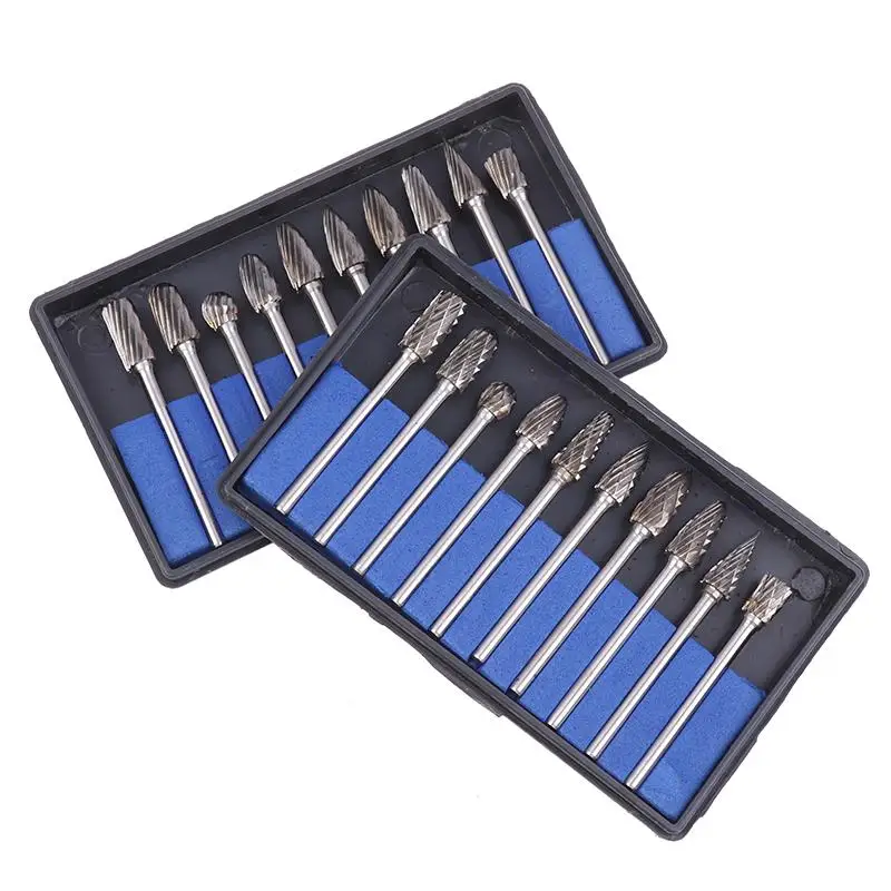 1Box/10pcs Tungsten Carbide Burr Kit Burr Rotary File Grinder Rotary Tool Rasp Bit For Woodworking Engraving Electric Grinding