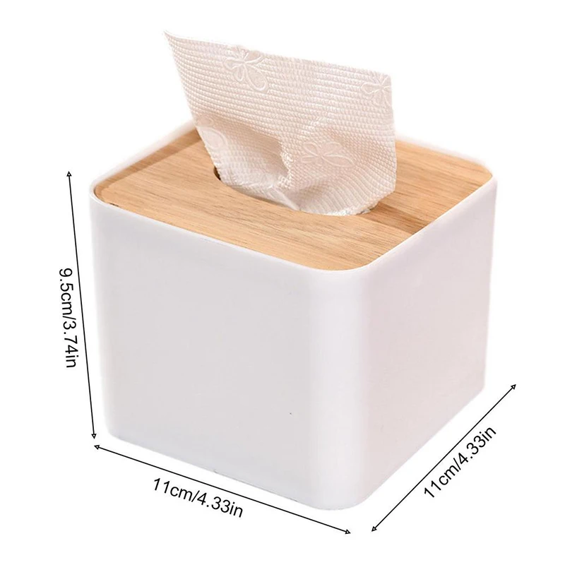 Home Tissue Paper Dispenser White Tissue Box Napkin Containers With Wood Cover Smooth Wooden Facial Tissue Container