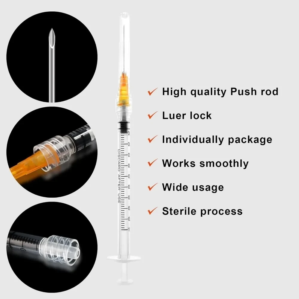 

1ml/cc Disposable Plastic Sterile Syringes with 25Ga Cap, for Scientific Labs, Industrial Adhesives, Individually Package