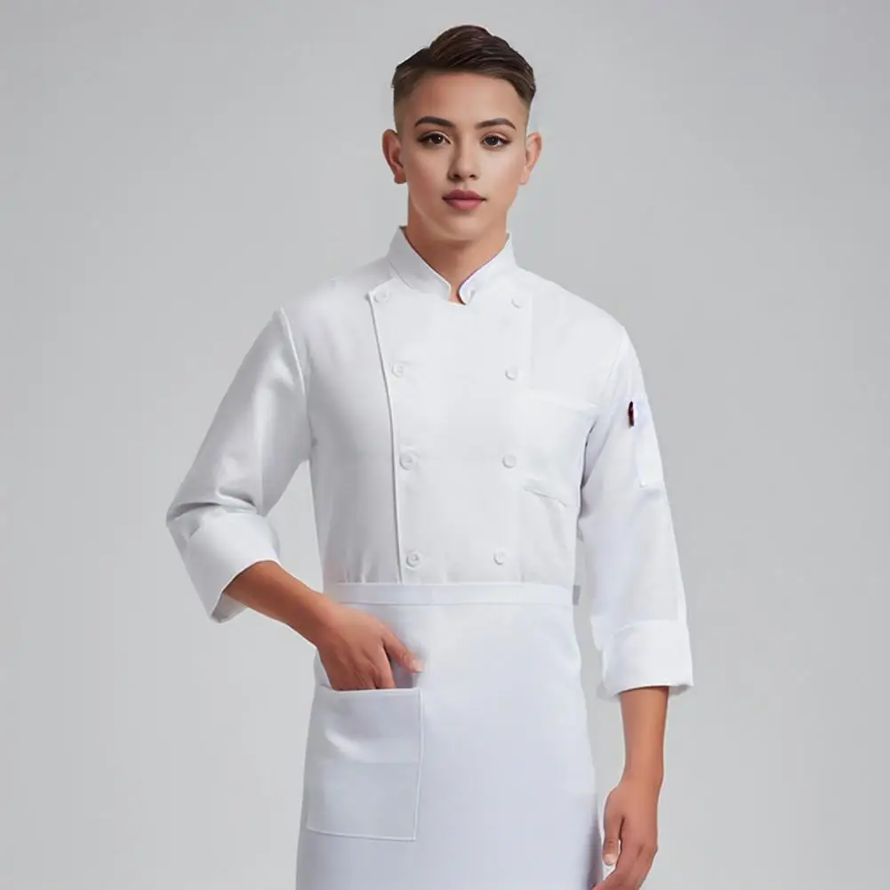 Unisex Chef uniforme conjunto com bolsos no peito, casaco trespassado, trabalho profissional de cozinha padaria, verão