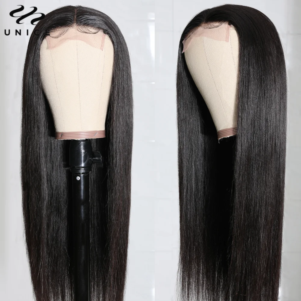 Middle Part Lace Wig Straight Human Hair Wigs 4x1 T-Part Lace Closure Wig Pre Plucked Lace Front Wigs for Women 150% Density