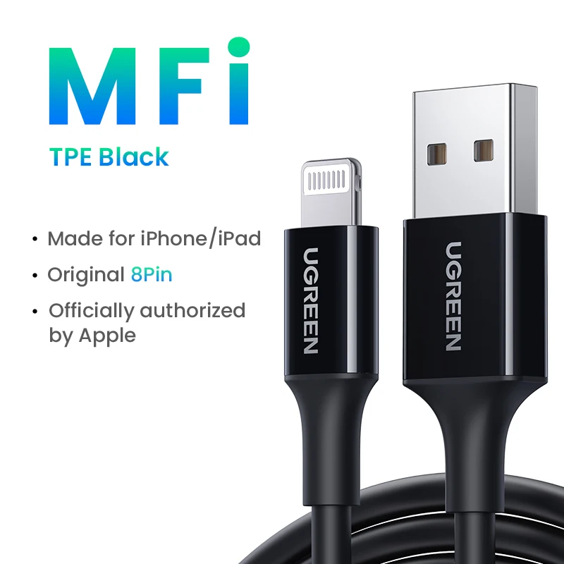UGREEN MFi Lightning кабель для iPhone 14/13/12 Pro Max, 2.4A, быстрая зарядка — фото товара