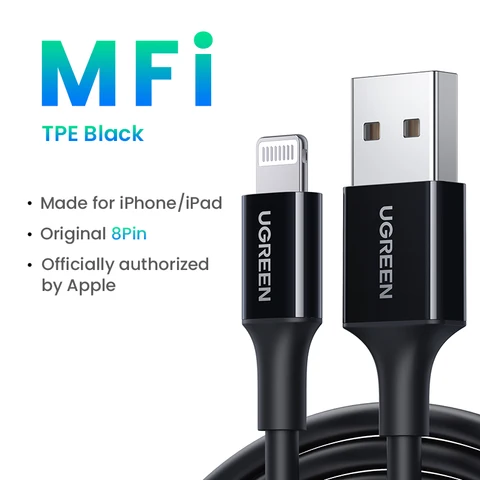 UGREEN MFi Lightning кабель для iPhone 14/13/12 Pro Max, 2.4A, быстрая зарядка — фото товара