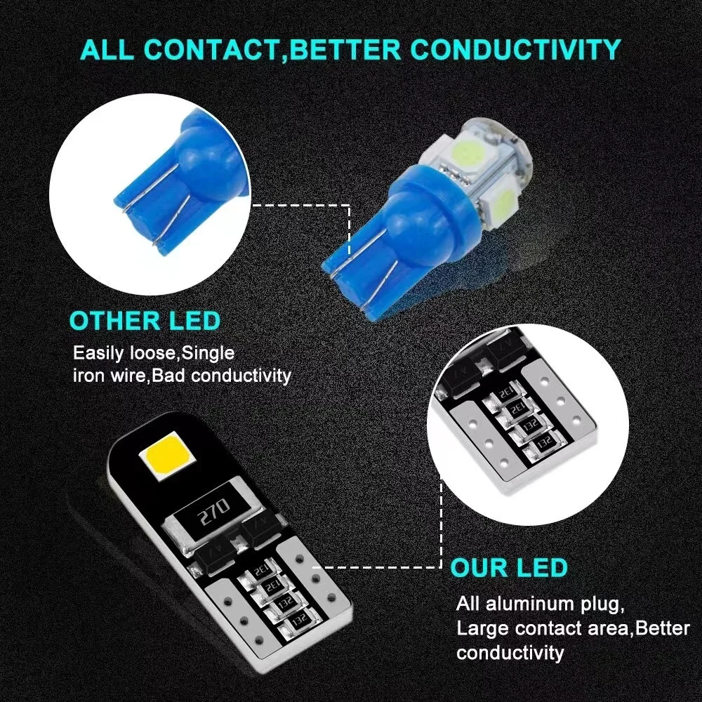 مصباح ليد W5W T10 لحافلة كان ، إضاءة داخلية للسيارة ، مصباح إشارة ليد ، مرسيدس بنز ، بي دبليو ، أودي ، فورد ، K ، 12 فولت ، أبيض ، بدون خطأ 10 أو #3
