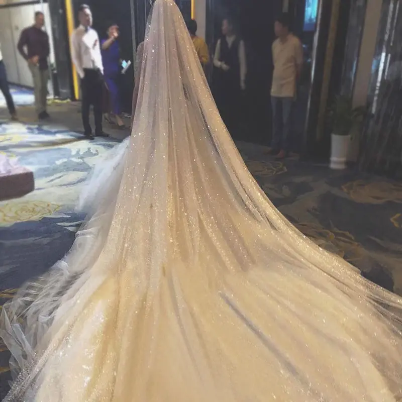 Sparkle Wedding Veil Off White Bling Bridal Veils Long 3M One Layer Bride Veil Luxury Cathedral Veil