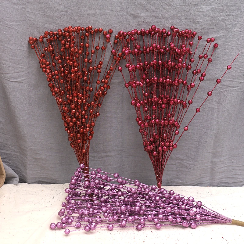 Christmas Berries Artificial Flowers Foam Golden Sliver Glitter Bouquet Home Christmas Wedding Decor Wreath DIY Crafts Wholesale