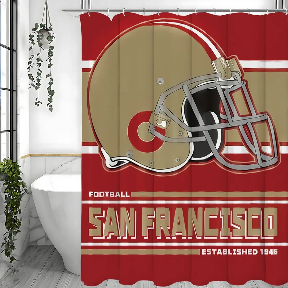 Cortina de ducha colorida de San Francisco 49ers, cortina de ducha decorativa para baño, cortina de ducha impermeable con ganchos