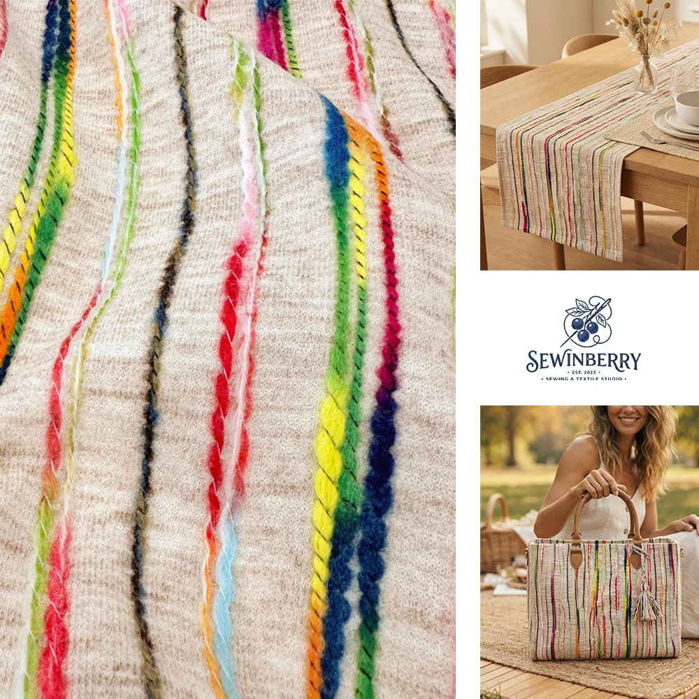 

Vintage Striped Embroidery Polyester Fabric Thick Soft Warm Coat Bag Material 50x145cm For Fat Quarter Patchwork DIY Sewing