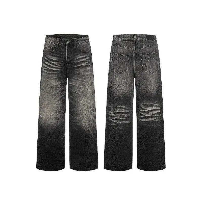 

Retro American Cleanfit Jeans Casual Wide Leg Pants Men Women Loose Fit Straight Cut Denim Jeans Casual Scars