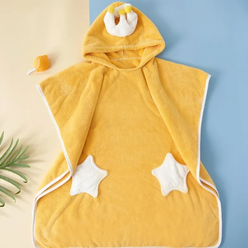 

Children's Hooded Bathrobe Polyester Soft Thickened Windproof Breathable Kids Cape Cartoon Absorbent Quick-drying Bath Towel
