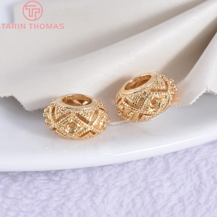 (2966)6PCS 11x6MM 24K Gold Color Plated Brass Large hole Spacer Beads Bracelet Beads High Quality Diy Jewelry Accessories