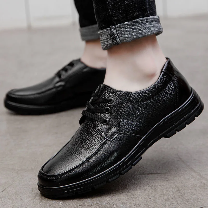 Genuine Leather Shoes Flat Mens Casual Shoes Cowhide Business Brand Male Footwear Soft Comfortable Black