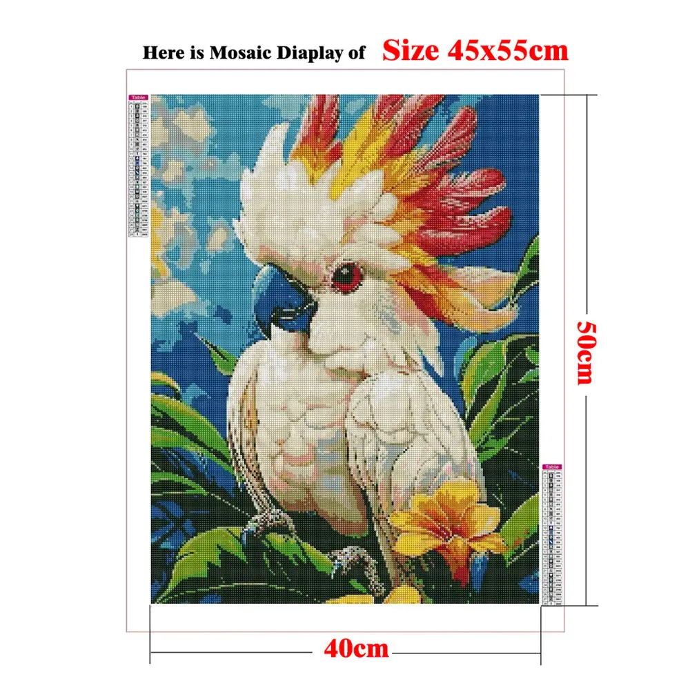 Diamond Painting Cross Stitch Kits White Tropical Cockatoo Diamond Mosaic DIY Suitable for Beginners Handmade Exotic Bird Art