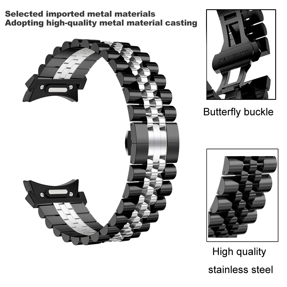サムスンギャラクシーウォッチ6クラシック用のギャップなしスチールストラップ,サムスンギャラクシーウォッチ用の金属製クイックストラップ6, 5, 4,5pro,40mm, 44mm, 45mm, 43mm, 47mm