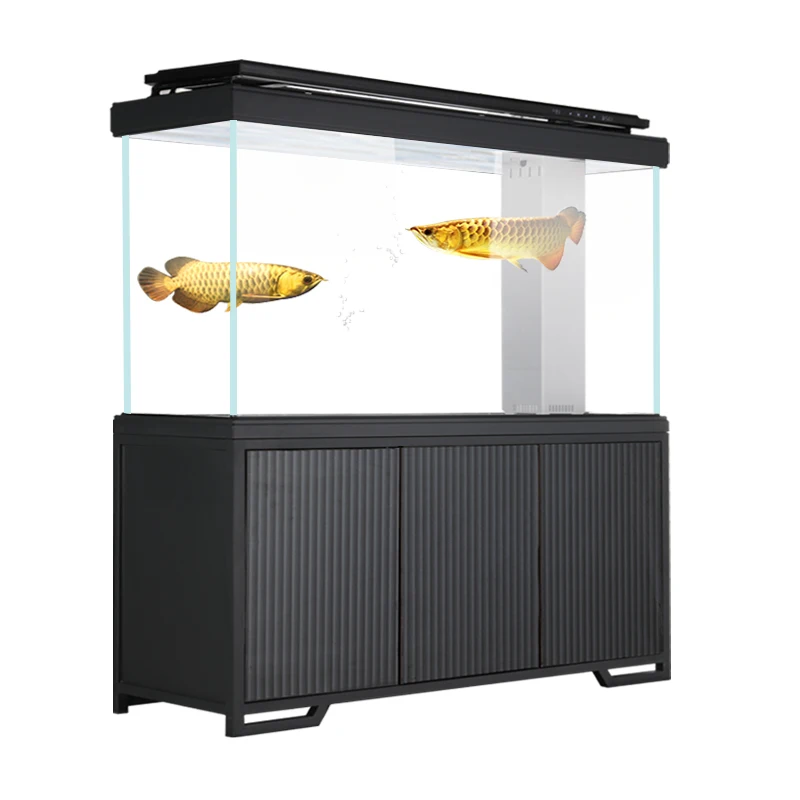 The living room ecological fish tank is large,light and luxurious, no water change,ultra-white glass bottom filter is integrated