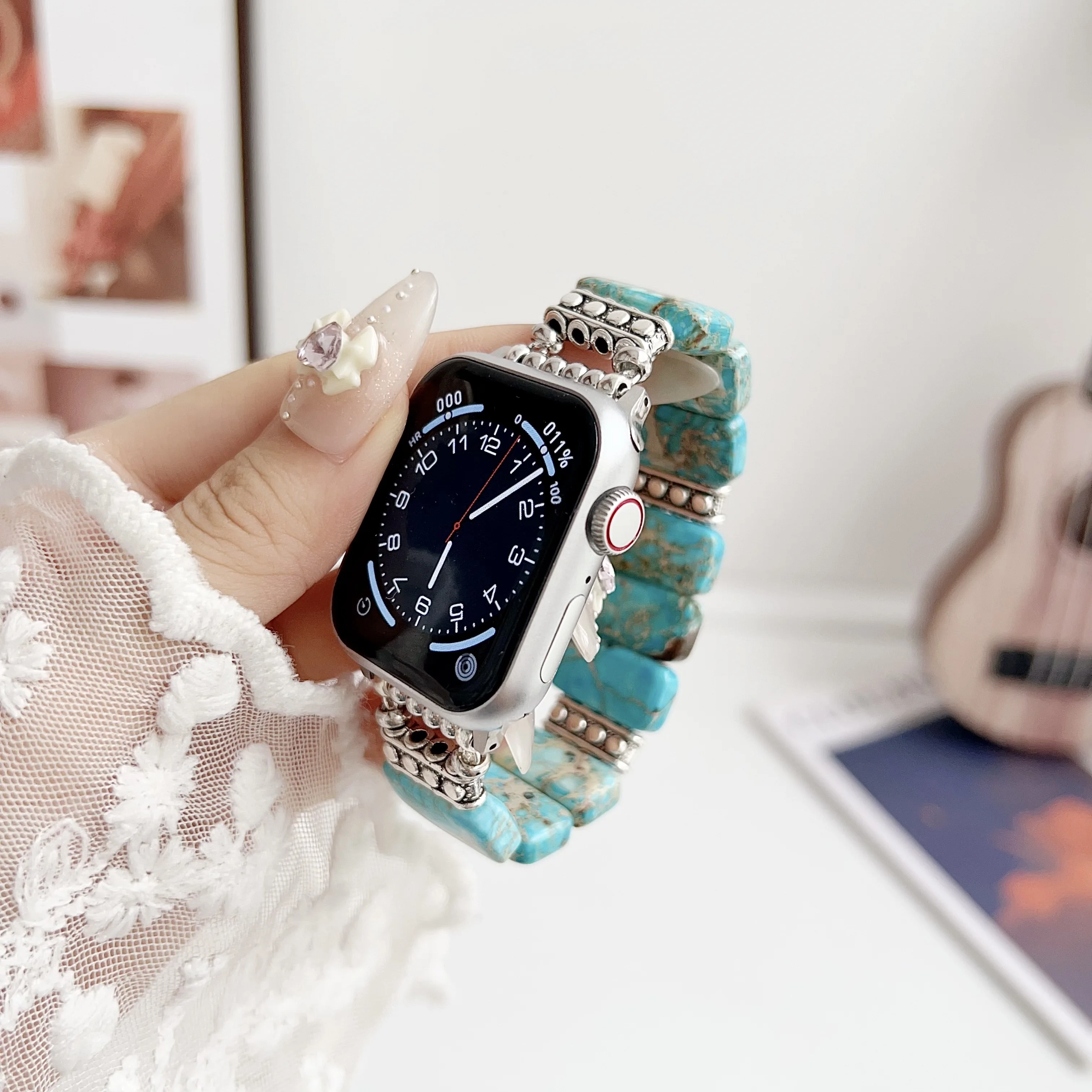 Elastic Force Stone Bracelet Strap for Apple Watch Band Women Series 11/10/9/8/7/6/ 40mm 41mm 42mm 44mm 45mm 46mm 49mm