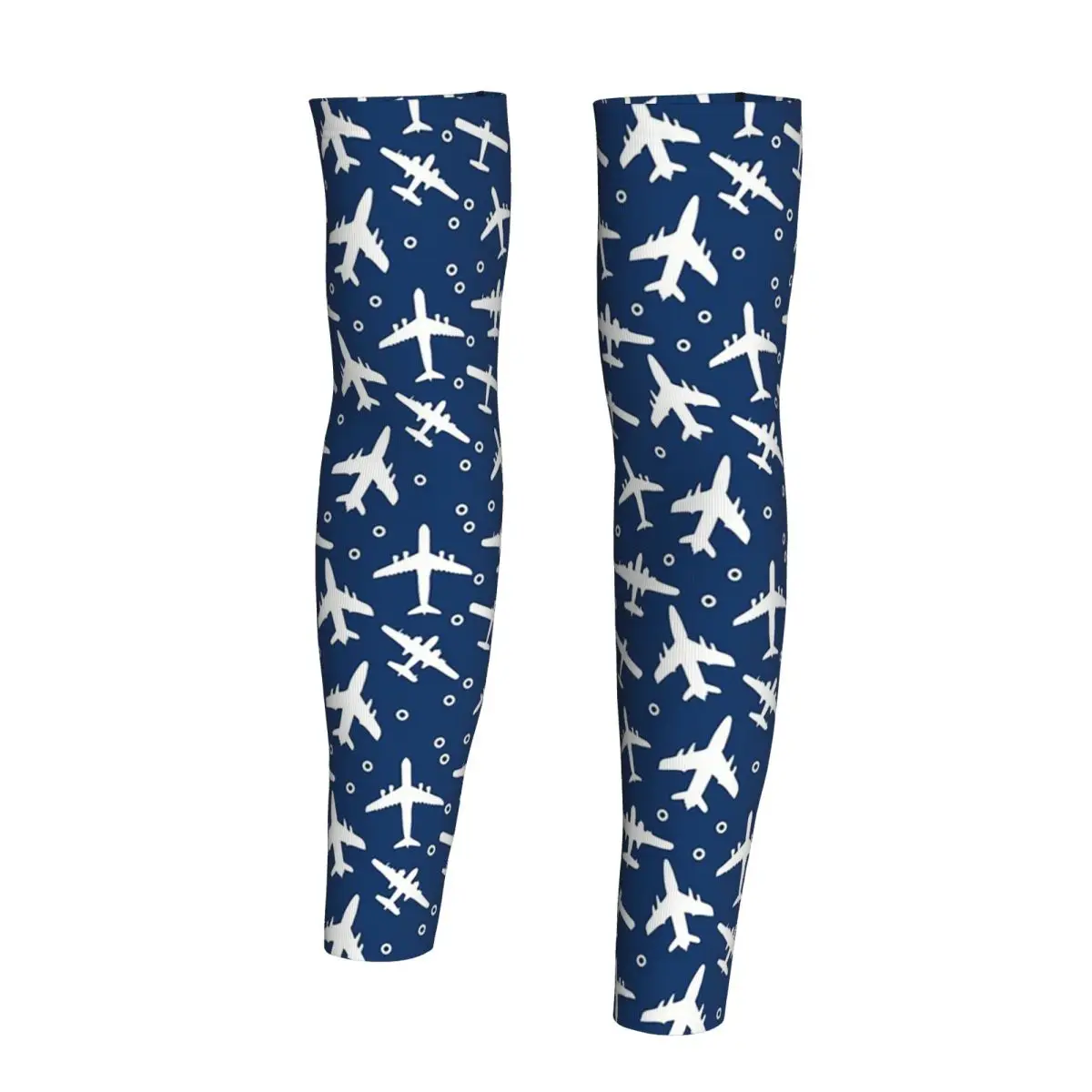 Blue And White Aeroplanes Silhouette Pattern Arm Sleeves Men Women Sun UV Protection Tattoo Cover Up Sports Cooling Cycling