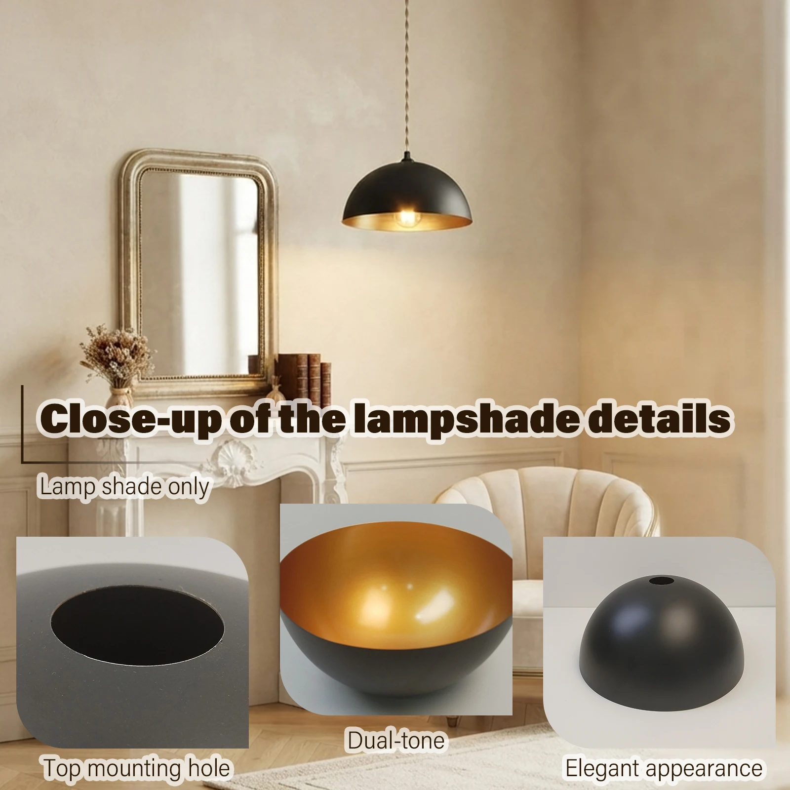 โคมไฟโลหะทรงโดมครึ่งวงกลมสีดำท - Geometric Lamp Shade บทวิจารณ์และราคา