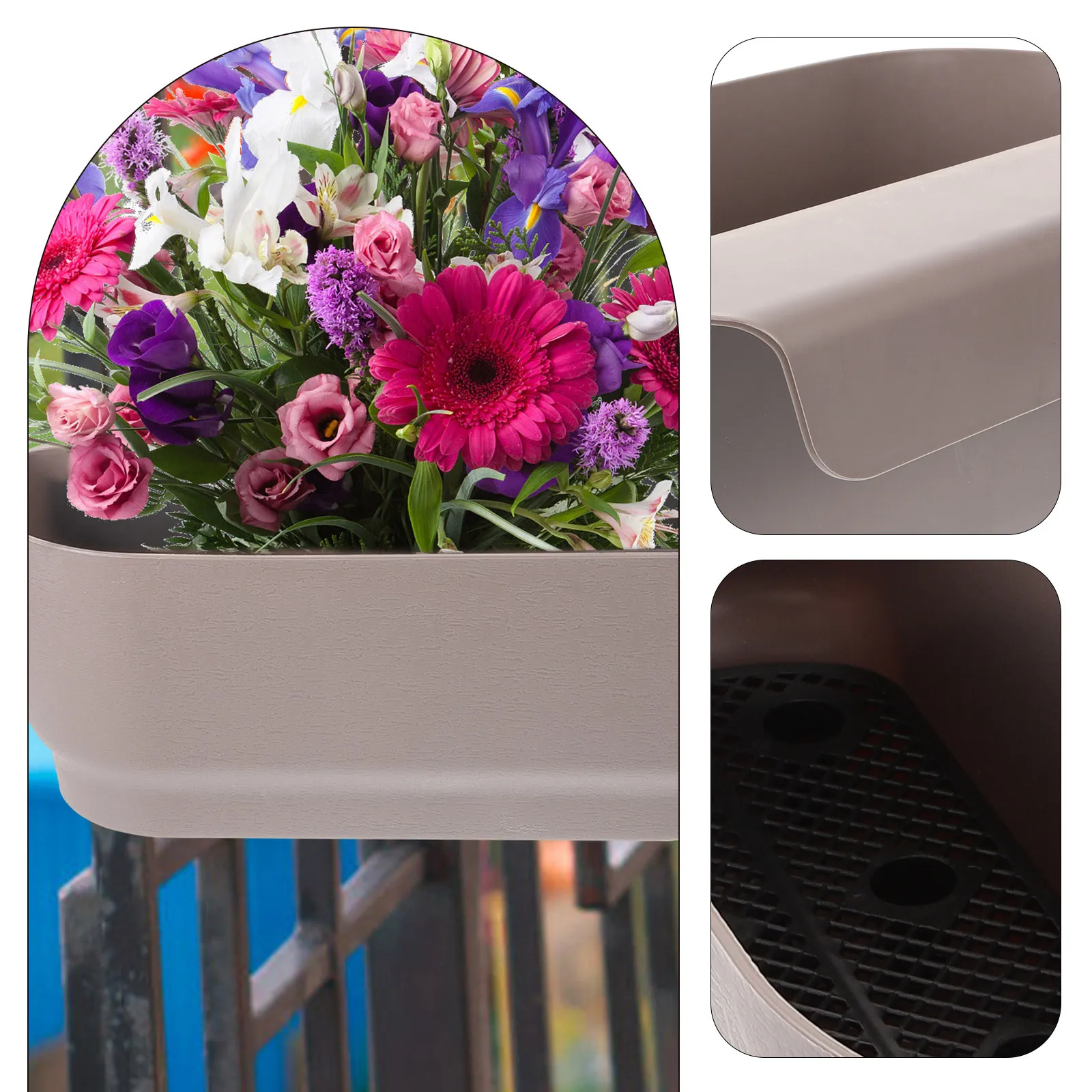 

Railing Hanging Flower Pot Balcony Planter Durable Safe Material Handrail Plant Holder Indoor Outdoor Garden Decor