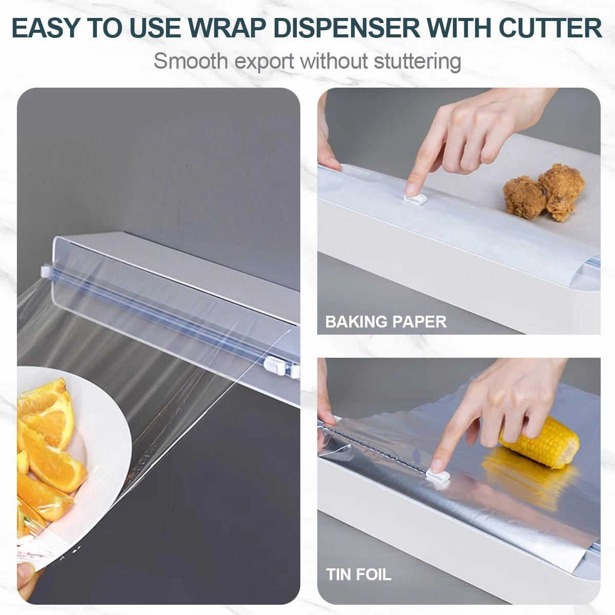 Leeseph Magnetic Plastic Wrap Dispenser with Slide Cutter, Wax Paper/Tin/Aluminum Foil Plastic Wrap Organizer, Kitchen Tools