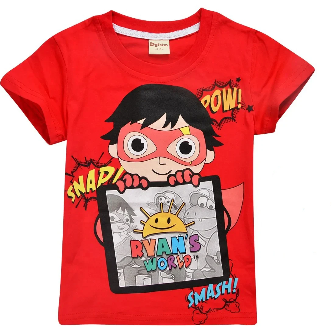 2023 New Summer Children's Clothing T-shirt Cartoon Print Top Girl's T-shirt Ryan Toys Review Mask Boy Cotton T-shirt