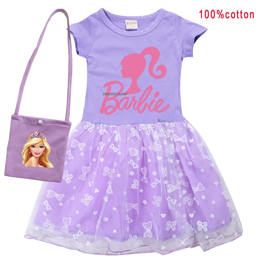 New Kids Summer Hot Barbie Dress Baby Girls Casual Clothes Teens Girl Short Sleeve Princess Dress And Bag For Wedding Party