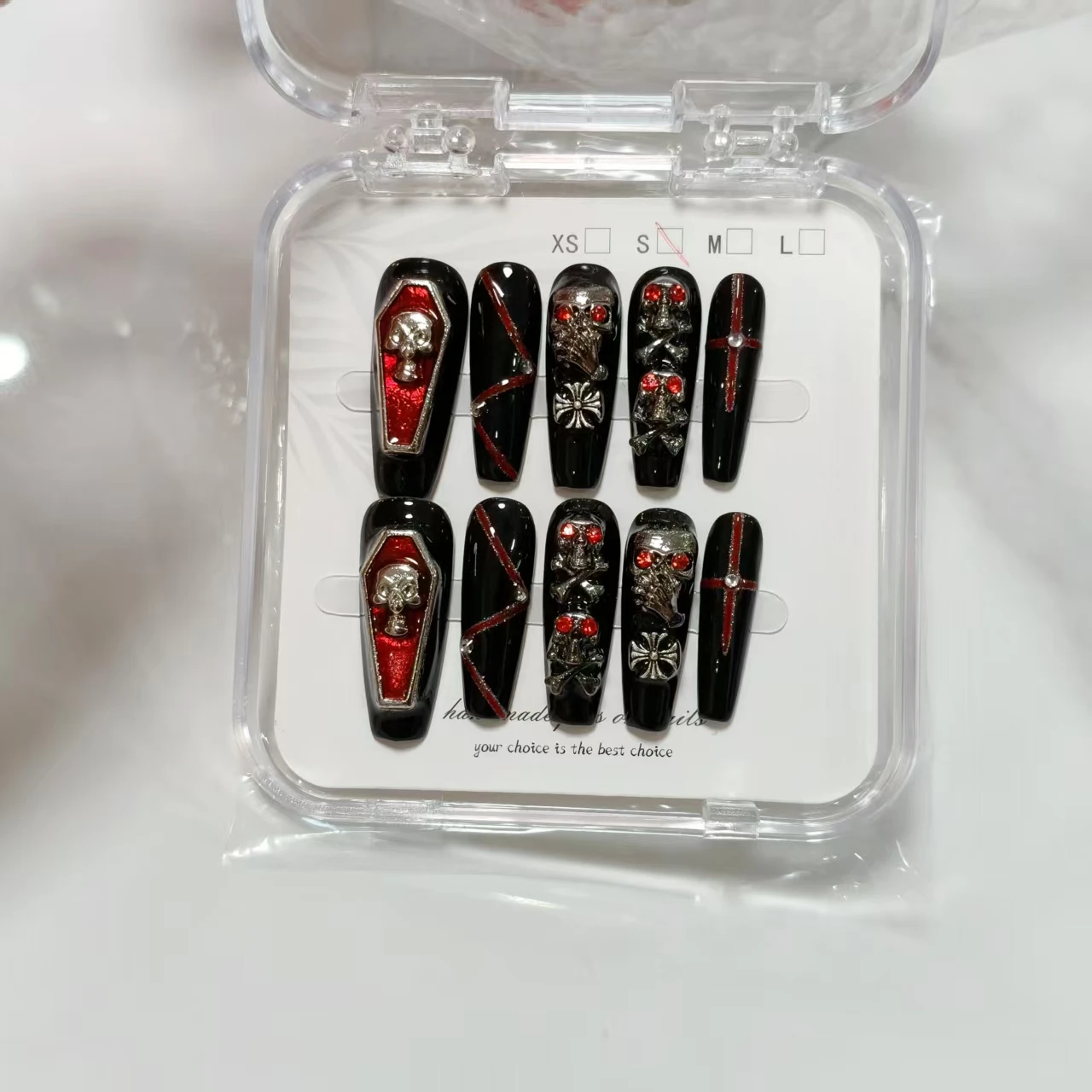 

10 trapezoidal handmade wearable nails, dark and deep gem punk style personalized full set of acrylic fake nails