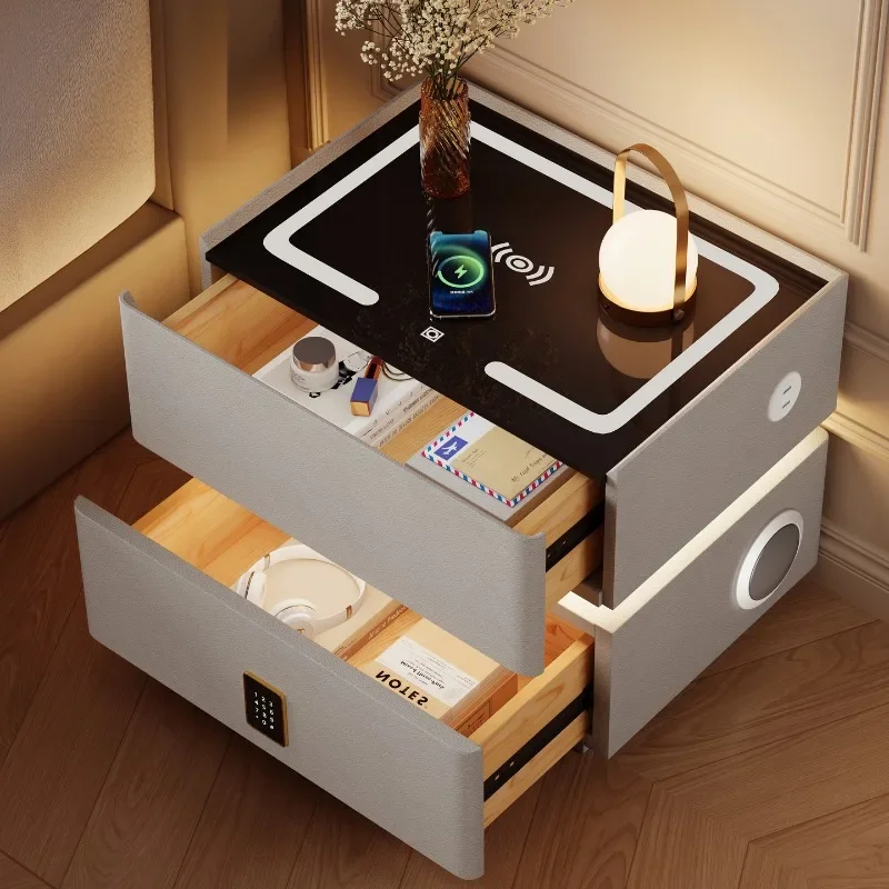 Floating LED Bedside Table  Nightstand with Wireless Charging Luxury Modern 2-Tier Storage Drawer Compact Bedroom Furniture