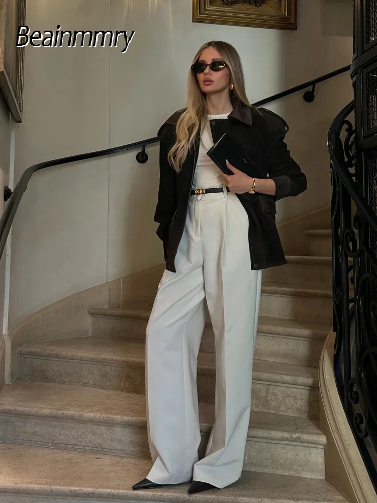 

Women's Suede Zip Up Coat Fashion Long Sleeve Lapel Neck Loose Fit Outerwear Elegant Street Style Pocket Short Coat Autumn 2025