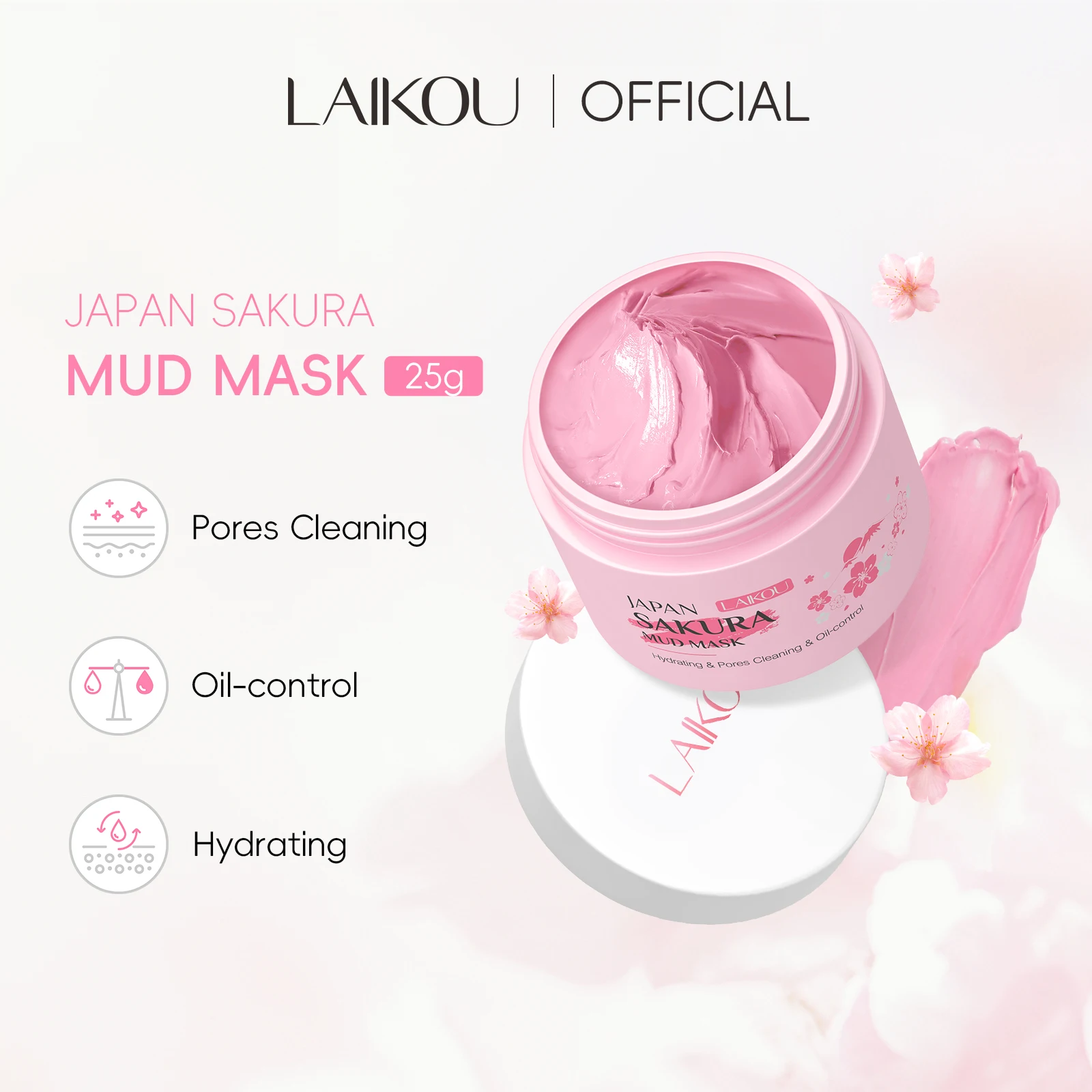 LAIKOU Sakura Mud Mask 25g Deep Cleansing Brightening Oil Control Face Mask Boost Radiance