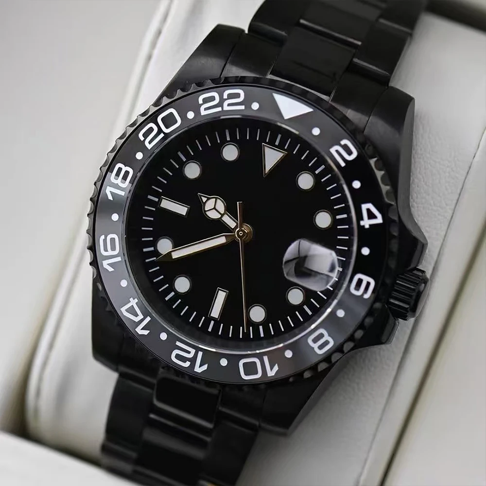 40mm Diver Automatic Watch China NH35 Movement Custom Logo Men Mechanical Wristwatch Black Nylon Strap Waterproof Diving Watch