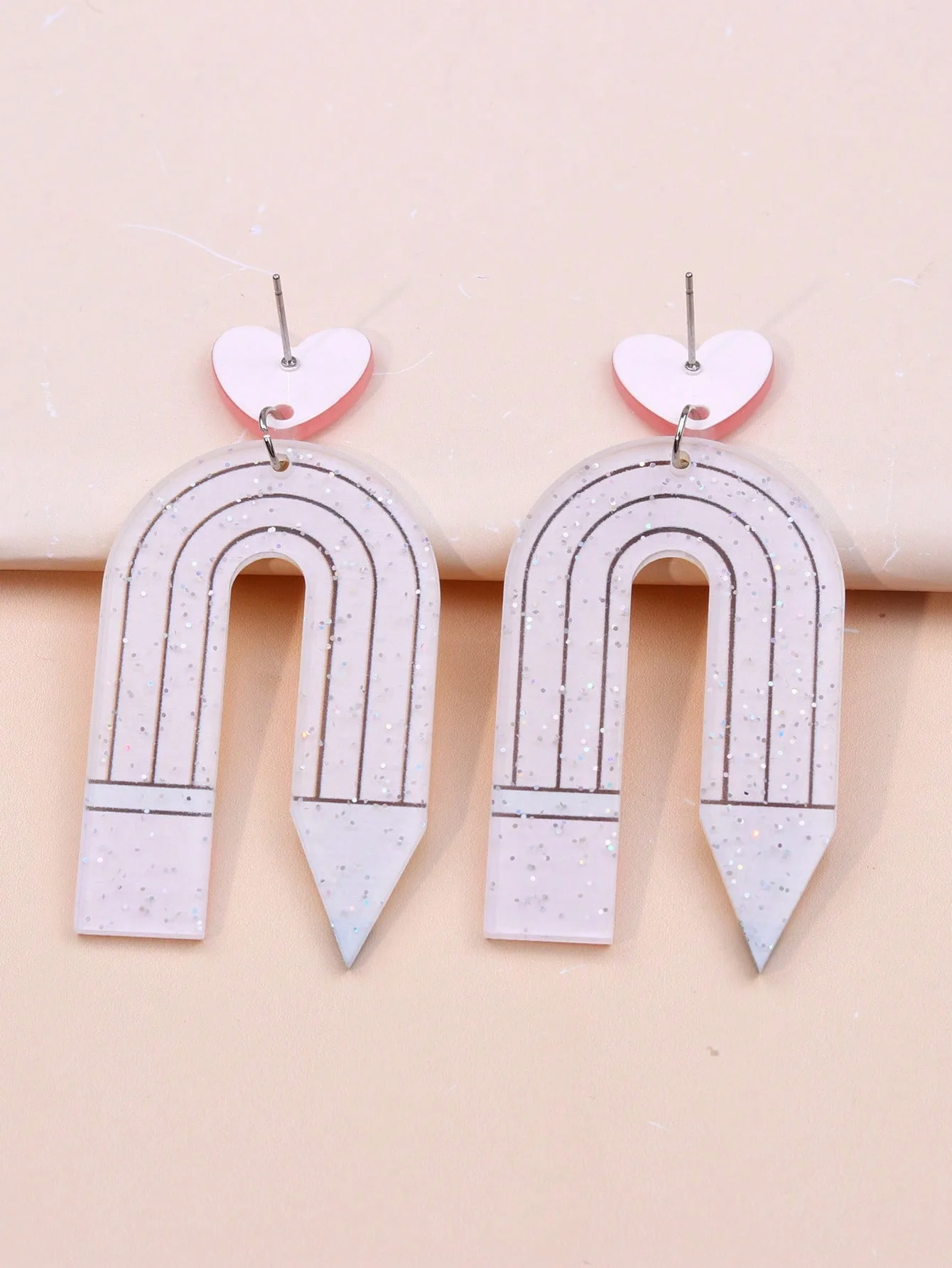 Creative Pencil Pattern Earrings For Women\'s Acrylic Stripe Pendant Jewelry With Contrast Color Love U-shaped Fashion Accessorie