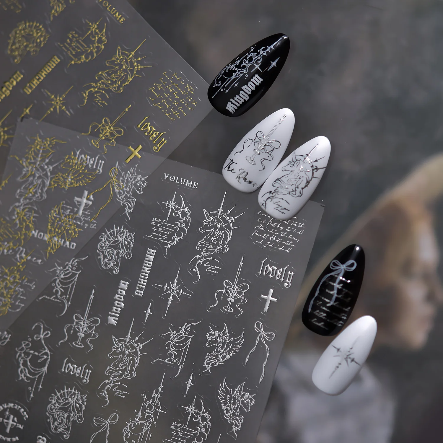 Metal Nail Sticker Gold Silver Angel Cross Sticker Gothic Self-adhesive Waterproof Nail Decorations Stickers DIY Manicure Decals
