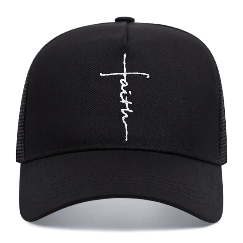 Cross Embroidery Slight Curved Printed Baseball Hat Women Men Outdoor Sports Events Mesh Cap Trucker Hat